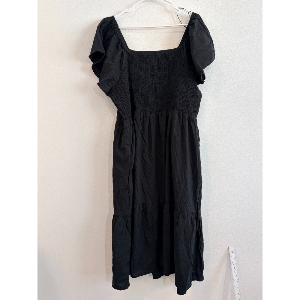 Terra & Sky Dress Women 2X Black Maxi Cottagecore Milkmaid Smocked Whimsigoth